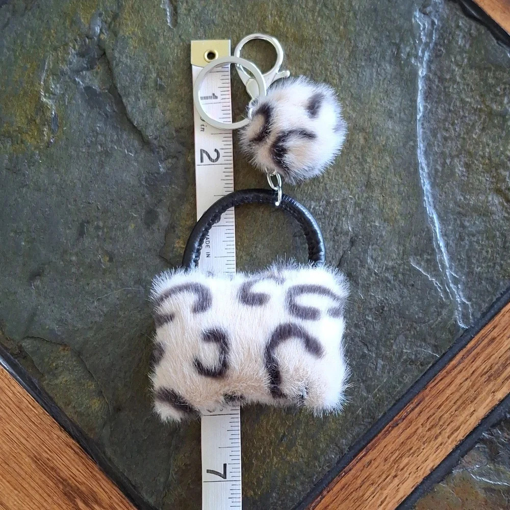 Leopard Print Faux Fur Purse Charm/Keychain